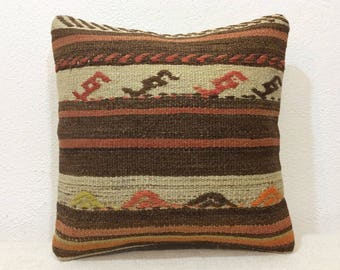 Kilim pillow cover 16”x16” 40x40cm,Old kilim,Vintage,Turkish kilim,Handmade,Handwoven,Children’s room,Home Decor,Turkey