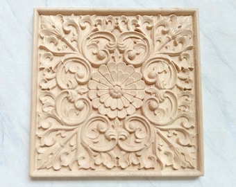 Square applique, furniture applique, furniture embellishment, wood onlay, square onlay, wood embellishment, wood carving