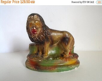 Sale - Antique c. 1935 Chalkware Plaster Lion Desk Caddy