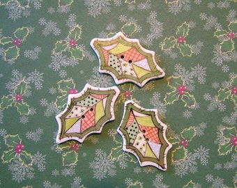 Holly Patch Buttons set of 3