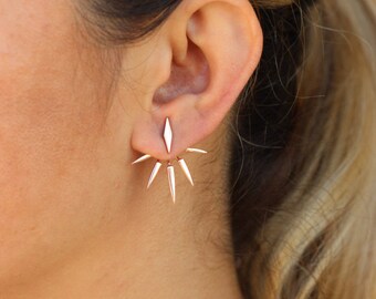 Statement Jewelry / Punk Sun Ear Jackets / Sterling Silver / Pair