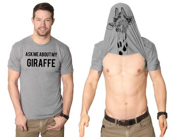 Surprise Shirt, Giraffe Shirt, Ask Me About My Giraffe, Mens Funny T Shirt, Mens Cool Shirt, Giraffe Flip Shirt, Funny Shirts