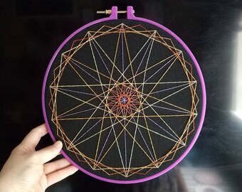 Royal Double Septagon - Hand Stitched Embroidery - 10 Inch Hoop Art