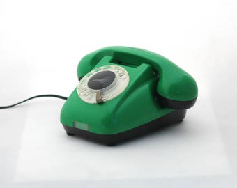 Vintage green rotary telephone, Bakelite Mid century phone, Dial Desk phone RWT, Home and Office Decor