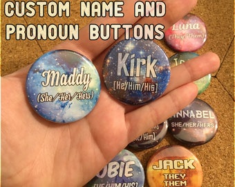Cosmic Name and Pronoun Personalized Buttons