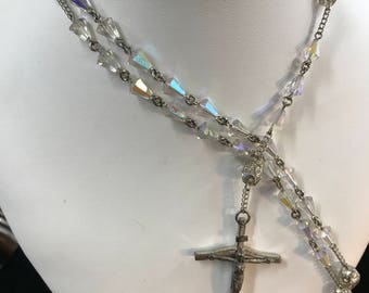 Vintage Creed Sterling Silver and Aurora Borealis Rosary