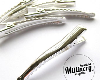 5 Pcs. Silver Plated Metal Alligator Hair Clips for fascinators and millinery