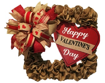 Valentine's Day Wreath, Burlap Square Wreath, Natural Wreath, Country Wreath, Wall Decor, Custom Wreath, Square Wreath, Home Decor