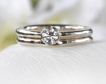 White Sapphire Bridal Ring Set in Eco Sterling Silver