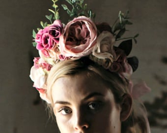Pastel Pink Spring Racing Flower Crown Hair Wreath Floral Headband Peony Flower Crown Races Floral Crown Floral Fascinator Races Fascinator