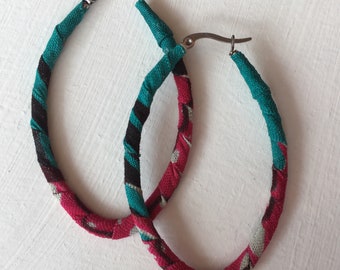 African Print fabric hoop earrings