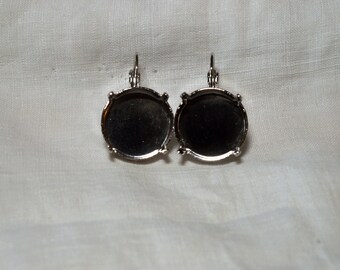 18mm Nickel Drop Earrings Setting ~Swarovski Crystal ~ 1122 Rivoli Nickel / Rhodium / Platinun Plated ~ Round Leverback Lever Back