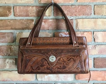 1960s Tooled Leather Flores Handbag