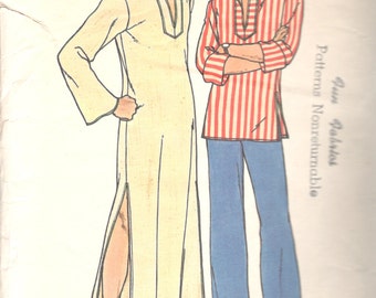 Butterick 3625 1970s MENS Pullover Caftan Shirt Pattern EASY Adult Vintage Sewing Pattern Size Medium Chest 38 40