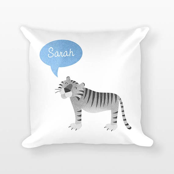 Personalized Pillow, Tiger Pillow, Custom Name Pillow, Gift for Kids Gift, Kids Room Decor, Jungle Animal Pillow, Decorative Throw Pillow