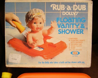 1976 Rub-A-Dub Dolly Floating Vanity and Shower in Box by Ideal Toy Corp.