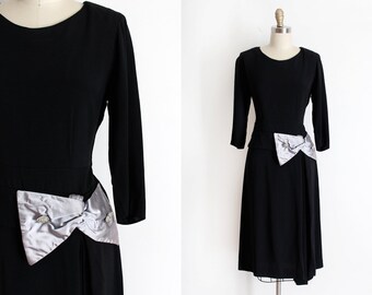 CLEARANCE vintage 1940s dress // 40s black crepe evening dress with big bow