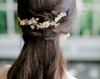 bridal headpiece, bridal hair vine, wedding headpiece, bridal comb, wedding hair vine, back headpiece, gold headpiece - LAUREL