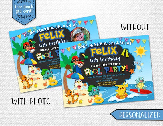 Pokemon Pool Party Invitations 1