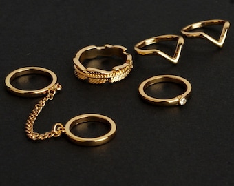 Set of 6 gold midi rings, above knuckle rings, stacking rings, midi mid rings, finger rings, boho rings