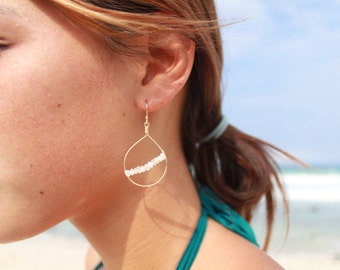 14kt Gold Filled Hoops with Rainbow Moonstone Strand