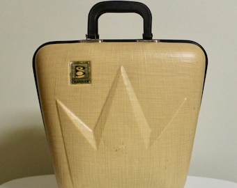 Vintage 1960's Brunswick Crown Black and Yellow/Tan Hard Case Bowling Ball Bag Holds Ball & Shoes