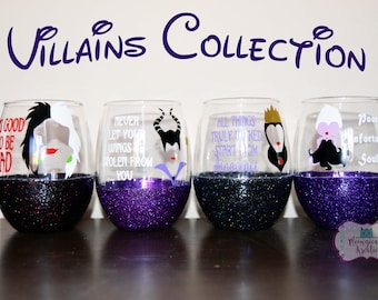 Disney Villain Wine Glass Collection, Disney Evil Queen Wine Glass, Ursula Wine Glass, Maleficent Wine Glass, Cruella de Vil Wine Glass