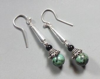 Beautiful Sterling Silver and AfricanTurquoise Earrings with Black Onyx