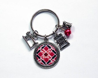 Quilting Keyring, Gift for Quilter, Stocking stuffer, Quilting gift, gift under 20, keyring, Quilting keychain, Star of Virginia (8062)