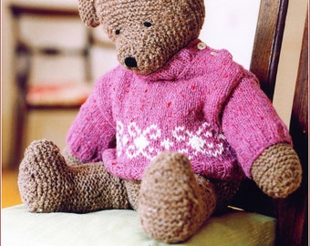 Vintage Pink bear Knitting pattern 99p Digital download