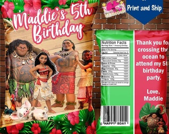 Moana chip bag, custom chip bag, Treat bag, party favor. Moana birthday party, any age- DIGITAL FILE ONLY. You Print.