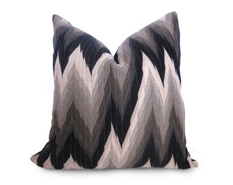 Flamestitch Decorative Pillow Cover - Black - Gray - Silver - Ivory - Chevron Pillow - Throw Pillow - Designer Fabric - Designer Pillow
