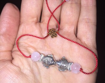 Funshway's Feng Shui "Katerina" Red String Bracelet Lookin' For Love Rose Quartz Fish Bead