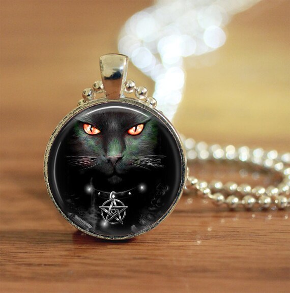 Wiccan Cat Necklace Cat Jewelry Gift for Her Gift for Him