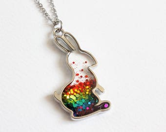 Rainbow Bunny Glitter Necklace