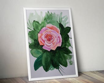 Original watercolor painting, Rose painting, Original fine art