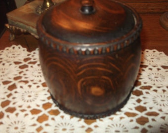 Antique Wooden Box, wooden tobacco jar, vintage wooden box, Oak Box,