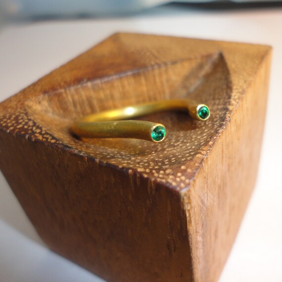 Items similar to Elegant Brass Tube Ring With Gemstones at the Tips on Etsy