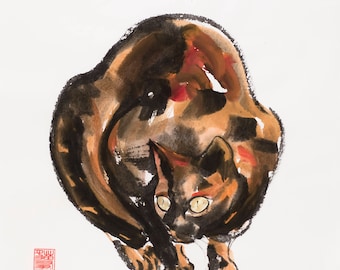 Cat Art, Tortoiseshell Cat Painting, Watercolor Cat Painting, Original Art Cat, Original Watercolor Painting, Cat Lover Gift for Cat Lover