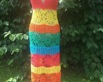 Crochet Maxi dress / Beach dress size M