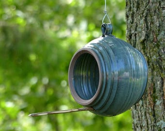 Bird feeder – Pottery ball shaped bird feeder, Hanging bird feeder, Garden decoration, Ceramic, Stoneware, Handmade, Wheel thrown