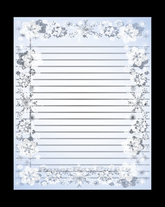 printable lined paper with snowflake border christmas border