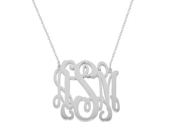 Silver Monogram Necklace - 1 inch Personalized Monogram - Name necklace 925 Sterling silver Mothers day gift Bridesmaid necklace