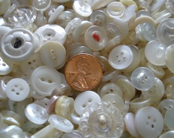 Reclaimed Antique Vintage White Buttons -2 ounce lots 1/3" to 3/4" Altered Art 2H 4H shank sewing crafts Jewelry Scrapbook Upcycle 200 pcs