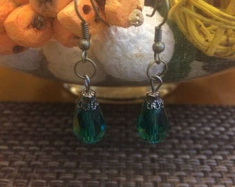 Teal glass teardrop earrings