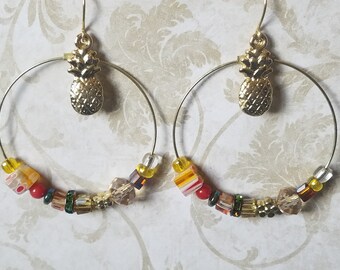 Gold pineapple hoop earrings