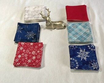 Snowflake Coasters, Winter Coasters, Christmas Coasters,Snowflake Coaster Set, Holiday Coasters, Snowflake Fabric,Blue Coasters,Red Coasters