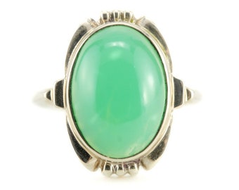 Chrysoprase Cabochon Ring, The Hadley Setting by Elizabeth Henry, Green Stone Ring 3UCJKX-N