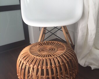 SOLD*Rattan wicker pouf, 1950s - style of Franco Albini