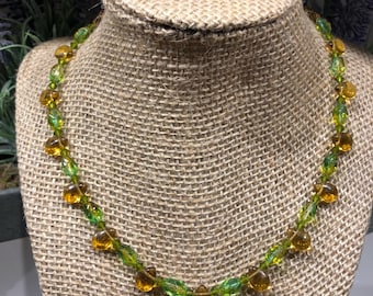 Green and gold tear drop glass beads